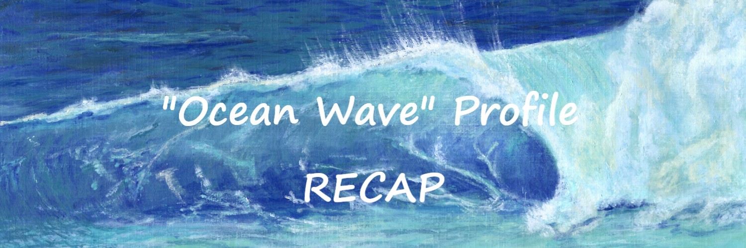 OCEAN WAVE profile recap - Sandra Burns ART - nature art, crashing wave, blue water, white sea-spray, white shore wash, acrylic painting on paper
