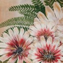 FLOWERS FOR YOU - Sandra Burns ART - nature art, glorious crimson and white flowers with gold highlights, deep green fish fern, tan background, acrylic painting on paper