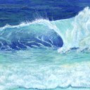 OCEAN WAVE - Sandra Burns ART - nature art, blue ocean wave painting, crashing wave, blue water, white sea-spray, white shore wash - original acrylic painting on paper