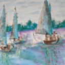 SUNDAY SAILING - Sandra Burns ART - nature art, boats sailing on the Swan River in Perth Western Australia, pink evening sunset sky reflecting on the water, sunset sailing, watercolour, pastel crayon - nature art for sale, original mixed media painting on paper
