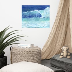 OCEAN WAVE - Sandra Burns ART - nature art, crashing wave, blue water, white sea-spray, white shore wash, original artwork reproduced on giclee print