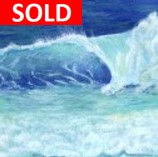 OCEAN WAVE - Sandra Burns ART - nature art, crashing wave, blue water, white sea-spray, white shore wash, acrylic painting on paper