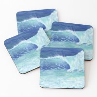 OCEAN WAVE - Sandra Burns ART - nature art, crashing wave, blue water, white sea-spray, white shore wash, original artwork reproduced on drink coasters