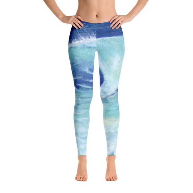 OCEAN WAVE - Sandra Burns ART - nature art, crashing wave, blue water, white sea-spray, white shore wash, original artwork reproduced on leggings