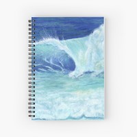 OCEAN WAVE - Sandra Burns ART - nature art, crashing wave, blue water, white sea-spray, white shore wash, original artwork reproduced on spiral notebook