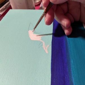 Ocean Vibe close-up - Sandra Burns ART - adding a focal point to my Ocean Vibe painting - sketched and filling with white before adding details