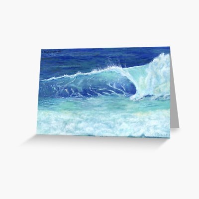 OCEAN WAVE - Sandra Burns ART - nature art, crashing wave, blue water, white sea-spray, white shore wash - original artwork reproduced onto greeting cards