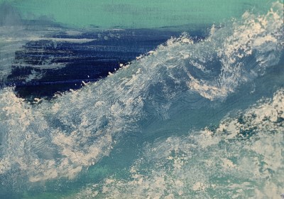 TURBULENCE - Sandra Burns ART - a dream about turbulent water represents emotional overwhelm, deep blue water, white water froth, splashes of water, blue, white, water, sea, splash, surf - original nature art for sale, acrylic painting on artist's paper