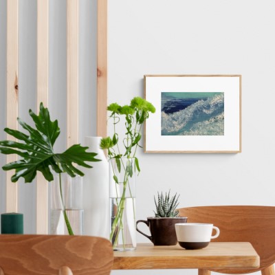 TURBULENCE - Sandra Burns ART - a dream about turbulent water represents emotional overwhelm, deep blue water, white water froth, splashes of water, blue, white, water, sea, splash, surf - original nature art for sale, acrylic painting on artist's paper