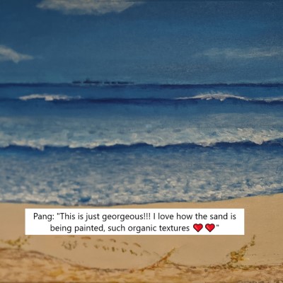 Looking to Rotto - Sandra Burns ART - On a clear day from Scarborough Beach, you can see Rottnest Island on the horizon. Warm sand beneath your toes, the sound of water lapping and kissing the sand. Happy and warm memories of summer - acrylic painting on stretched canvas