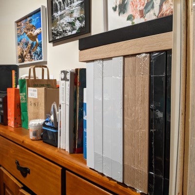 Inside the Art Studio - Sandra Burns ART - creating nature art for sale, here is my shelf showing frames, canvases, and other supplies