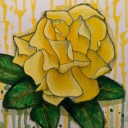 YELLOW ROSE - Sandra Burns ART - nature art, yellow rose painting, shades of yellow, dark green leaves, a yellow rose is a symbol of friendship, dream of yellow roses, friendship flower - nature art for sale, original acrylic painting on paper