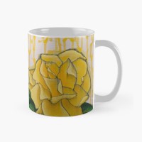 YELLOW ROSE - Sandra Burns ART - nature art, yellow rose painting, shades of yellow, dark green leaves, a yellow rose is a symbol of friendship, dream of yellow roses, friendship flower - nature art for sale, original acrylic painting reproduced on ceramic mug
