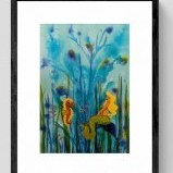 FANTASEA - Sandra Burns ART - nature art, fantasy mermaid art, underwater scene with mermaid, seahorse, and fish among the ocean plants, blue, green, yellow, gold, brown, child-like wonder, magic - nature art for sale, original acrylic painting on paper
