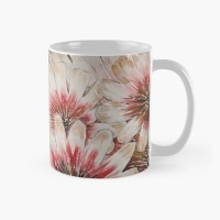 FLOWERS FOR YOU - Sandra Burns ART - nature art, glorious crimson red and white flowers with gold highlights, deep green fish fern, tan background - original artwork reproduced on ceramic mug