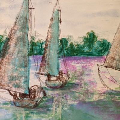 SUNDAY SAILING - Sandra Burns ART - nature art, boats sailing on the Swan River in Perth Western Australia, pink evening sunset sky reflecting on the water, sunset sailing, watercolour, pastel crayon - nature art for sale, original mixed media painting on paperSUNDAY SAILING - Sandra Burns ART - nature art, boats sailing on the Swan River in Perth Western Australia, pink evening sunset sky reflecting on the water, sunset sailing, watercolour, pastel crayon - nature art for sale, original mixed media painting on paper