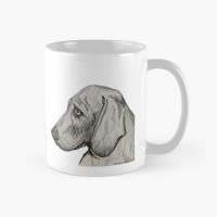 BRUTUS THE WEIMARANER - Sandra Burns ART - nature art, grey gray dog, classic weimaraner expression, chinagraph pencil, wax pencil, black paint highlights, mixed media on paper - original artwork reproduced on ceramic mug