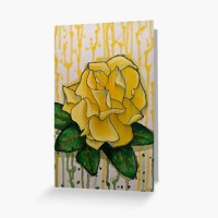YELLOW ROSE - Sandra Burns ART - nature art, yellow rose painting, shades of yellow, dark green leaves, a yellow rose is a symbol of friendship, dream of yellow roses, friendship flower - nature art for sale, original artwork reproduced on greeting cards