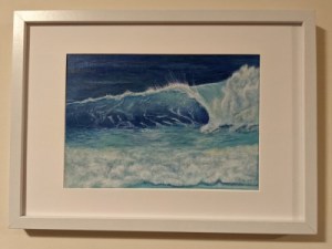 OCEAN WAVE - Sandra Burns ART - nature art, blue ocean wave painting, crashing wave, blue water, white sea-spray, white shore wash - original acrylic painting on paper