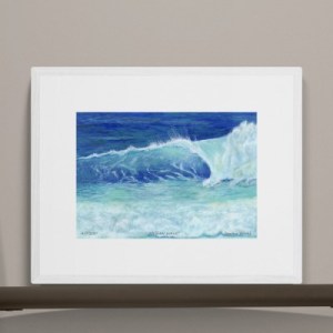 OCEAN WAVE - framed limited edition print - Sandra Burns ART - nature art, blue ocean wave print, crashing wave, blue water, white sea-spray, white shore wash - original artwork reproduced on limited edition print
