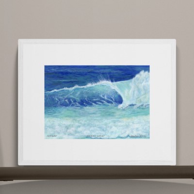 OCEAN WAVE - framed limited edition print - Sandra Burns ART - nature art, blue ocean wave print, crashing wave, blue water, white sea-spray, white shore wash - original artwork reproduced on limited edition print