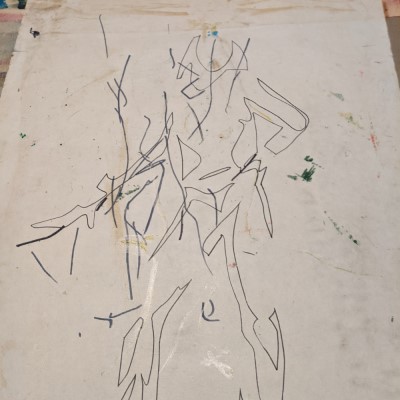 Sandra Burns ART Studio - a sneak peek inside the studio where the artwork is made - drawings, paintings, the easel, paint brushes, water mugs and more