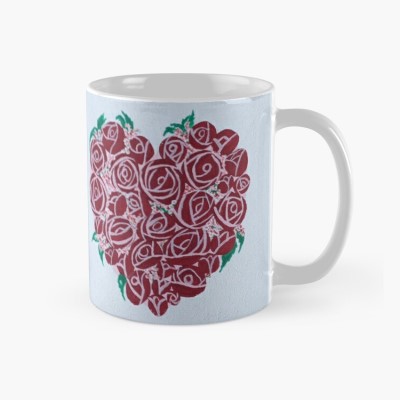HEART OF ROSES - Sandra Burns ART - nature art, red roses heart painting, crimson red pink white green, red roses placed in the shape of a heart, thinking of you, love, romance - original artwork reproduced on ceramic mug