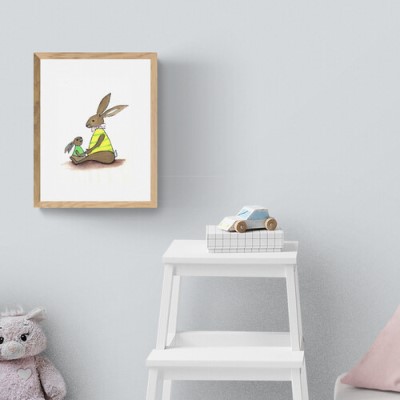 BUNNY LOVE - Sandra Burns ART - nature art, bunny nursery art, children's décor bunny painting, mother and child bunny rabbits, brown yellow green pink, holding hands, deep in love, maternal instinct - nature art for sale, original watercolour painting on paper