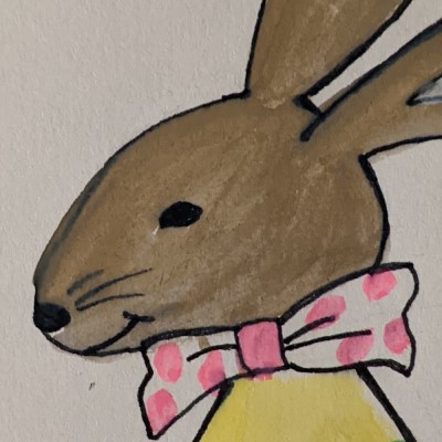 BUNNY LOVE - Sandra Burns ART - nature art, bunny nursery art, children's décor bunny painting, mother and child bunny rabbits, brown yellow green pink, holding hands, deep in love, maternal instinct - nature art for sale, original watercolour painting on paper