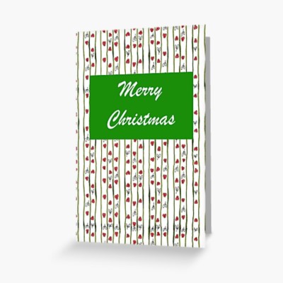 CHRISTMAS LINES - Sandra Burns ART - nature art, christmas lines pattern, repeating pattern with holly berries leaves, red green white black, merry christmas seasons greetings - for sale, original artwork reproduced on greeting card