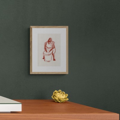 MAKING POTTERY - Sandra Burns ART - nature art, pottery maker gift ideas, a ceramic artist sitting at the pottery wheel, brown and white drawing, feel the wet clay between your fingers, it's not quite the Demi Moore pottery scene from Ghost - nature art for sale, original conte crayon drawing on paper