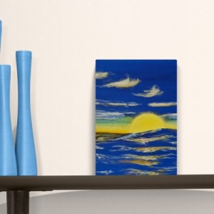 SUMMER SWELL - Sandra Burns ART - nature art, ocean sunset painting, the sun setting over the ocean, blue white gold, peace and tranquility - nature art for sale, original artwork reproduced on open-edition print