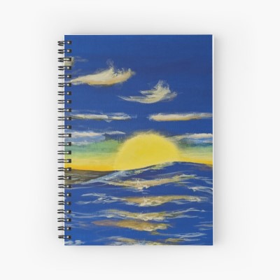 SUMMER SWELL - Sandra Burns ART - nature art, ocean sunset painting, the sun setting over the ocean, blue white gold, peace and tranquility - nature art for sale, original artwork reproduced on spiral notebook cover