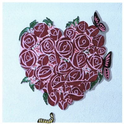 HEART OF ROSES - Sandra Burns ART - with embellishments