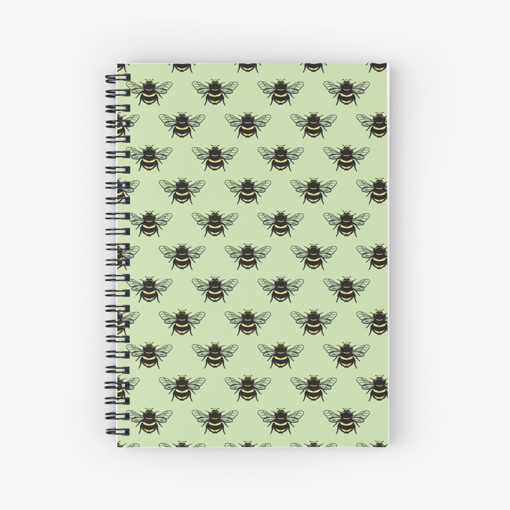 Bees on Green - spiral notebook - bee lover art - Sandra Burns ART