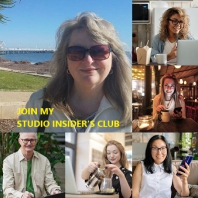 Sandra Burns ART - Studio Insider's Club - an invitation to join my monthly newsletter - image shows Sandra Burns and some happy subscribers
