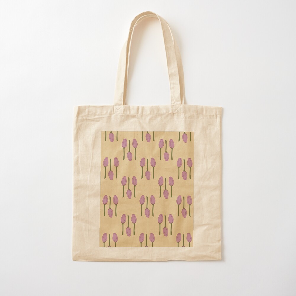 PINK TULIPS CREAM - cotton tote bag - Sandra Burns ART