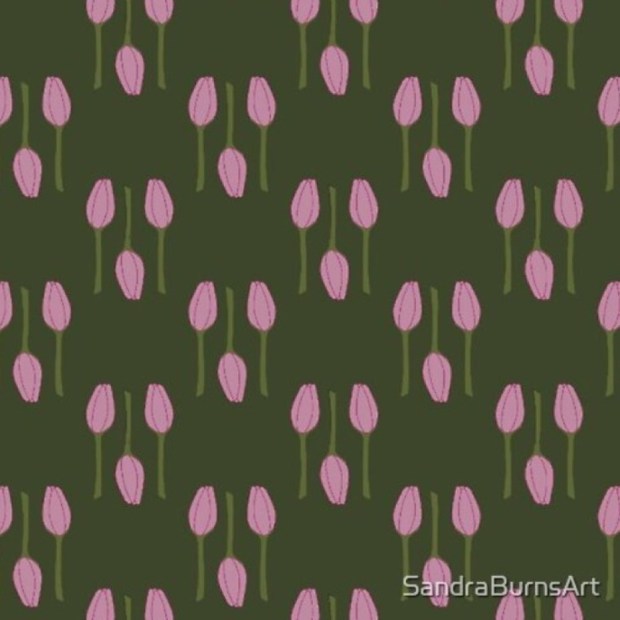 PINK TULIPS GREEN - by Sandra Burns ART