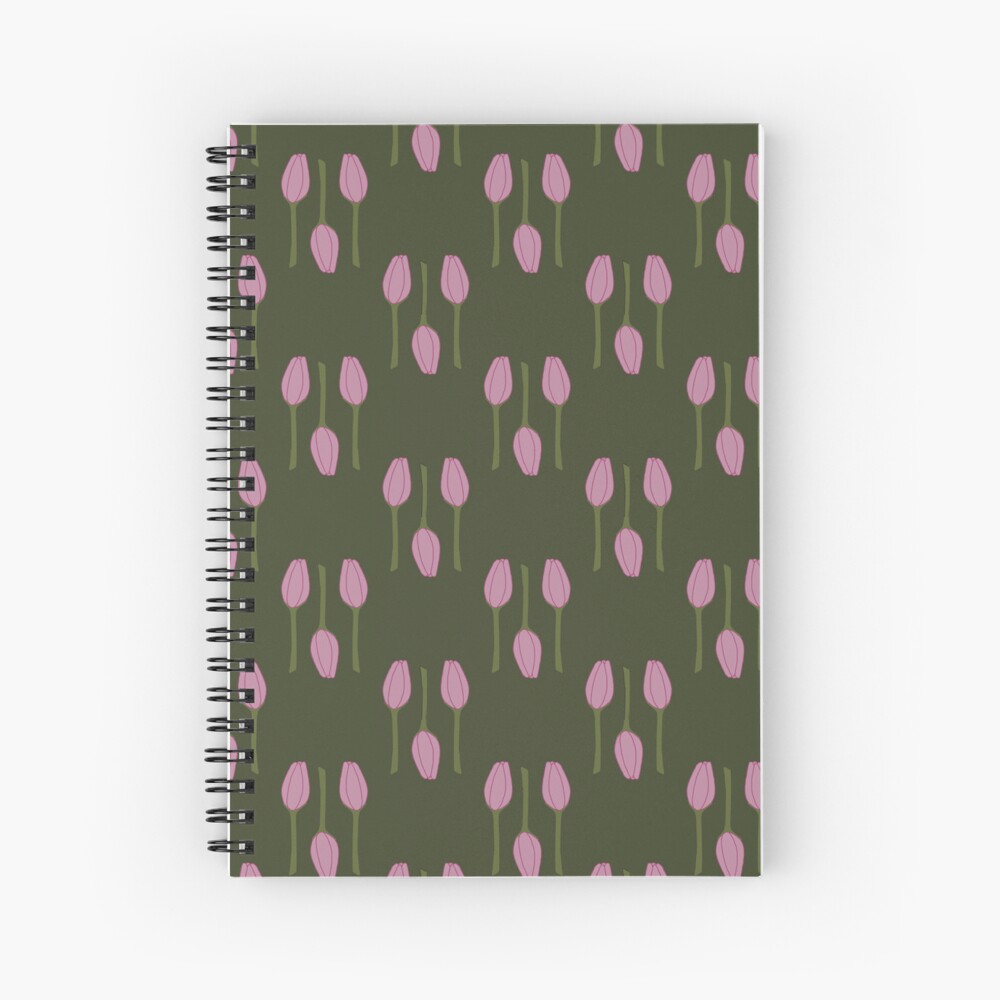 PINK TULIPS ON GREEN - spiral notebook - Sandra Burns ART