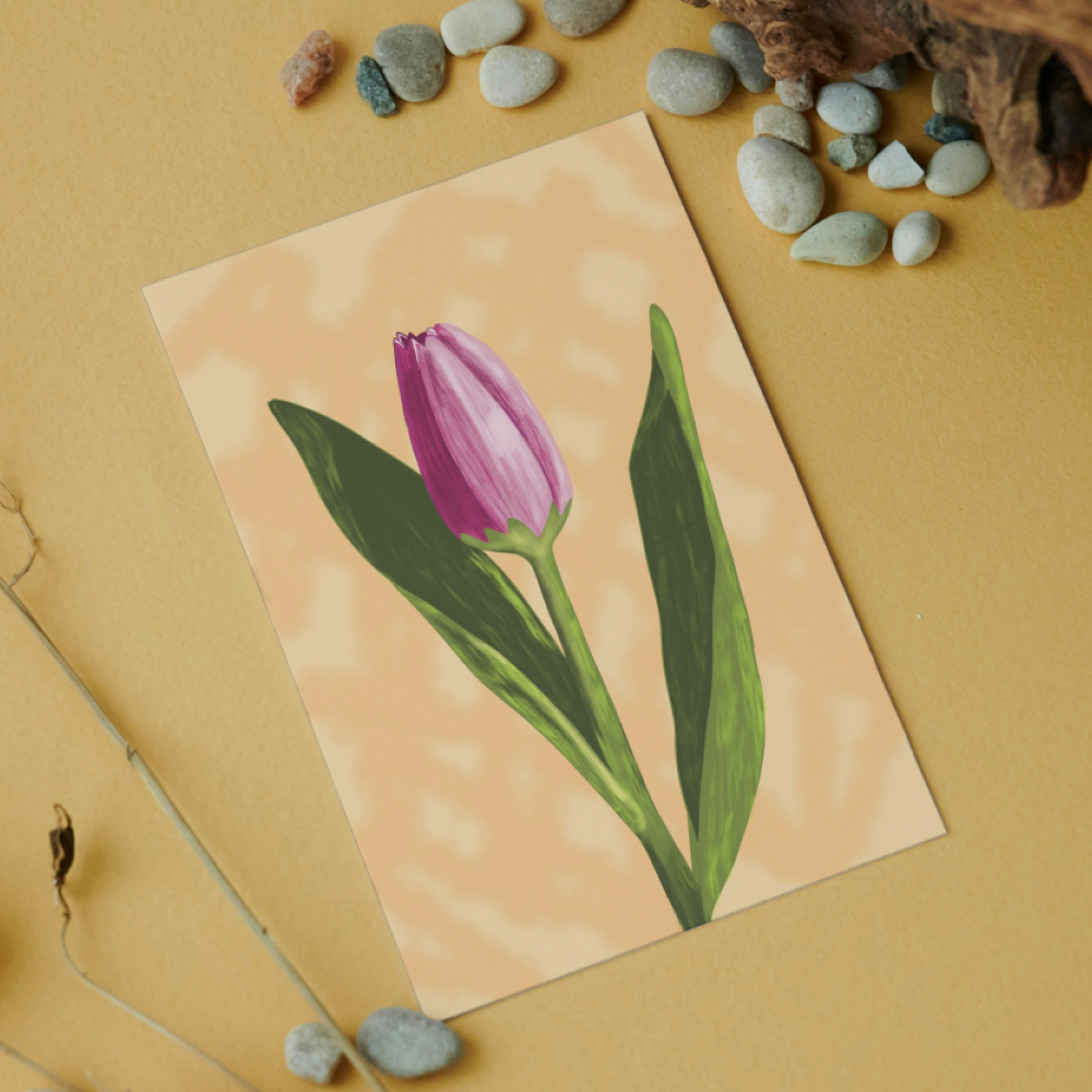 Pink Tulip hand-drawn digital art by Sandra Burns ART