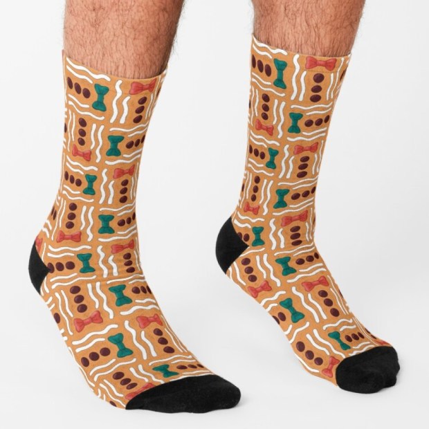 BUTTONS AND BOWS Socks - Gingerbread Magic Collection - by Sandra Burns ART