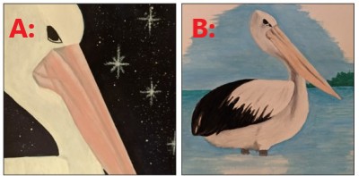Vote for your favourite pelican painting - both are created from the same reference photo - Sandra Burns ART