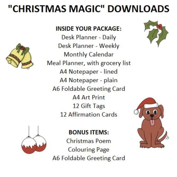 Christmas Magic Download Den - by Sandra Burns ART - Christmas printable bundle - holiday stationery set digital download - festive stationery pack PDF - includes