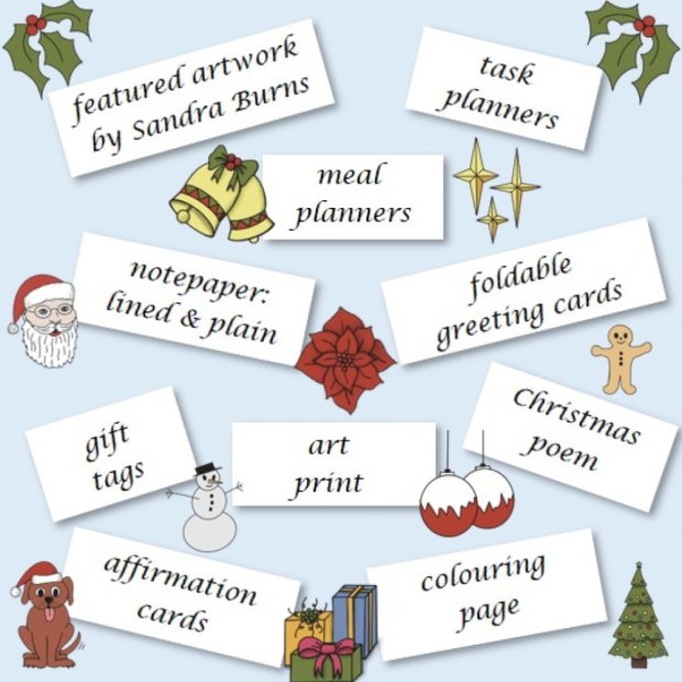 Christmas Magic Download Den - by Sandra Burns ART - Christmas printable bundle - holiday stationery set digital download - festive stationery pack PDF - features